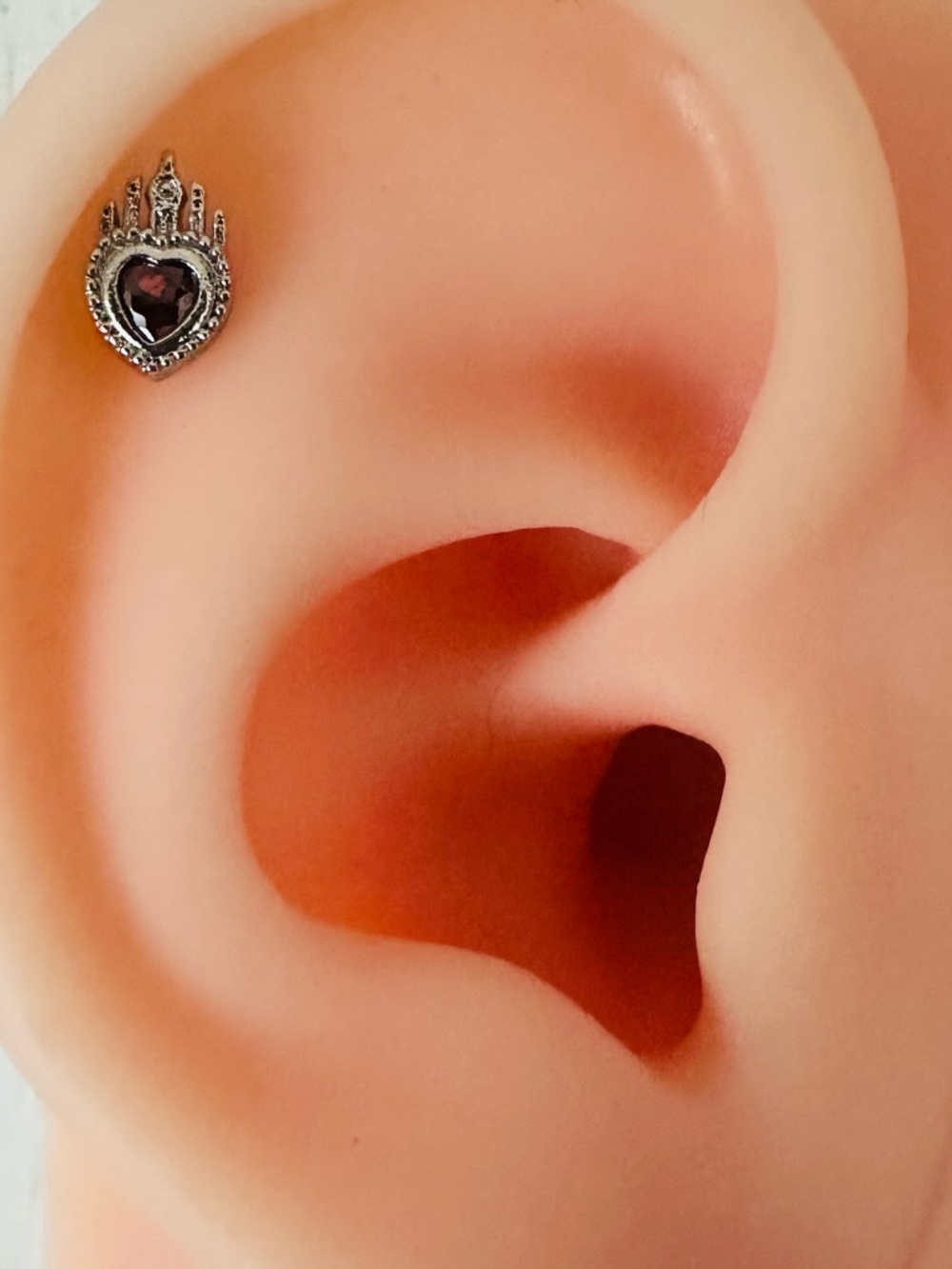 Earring Mini Barbell Silver Sacred Heart New